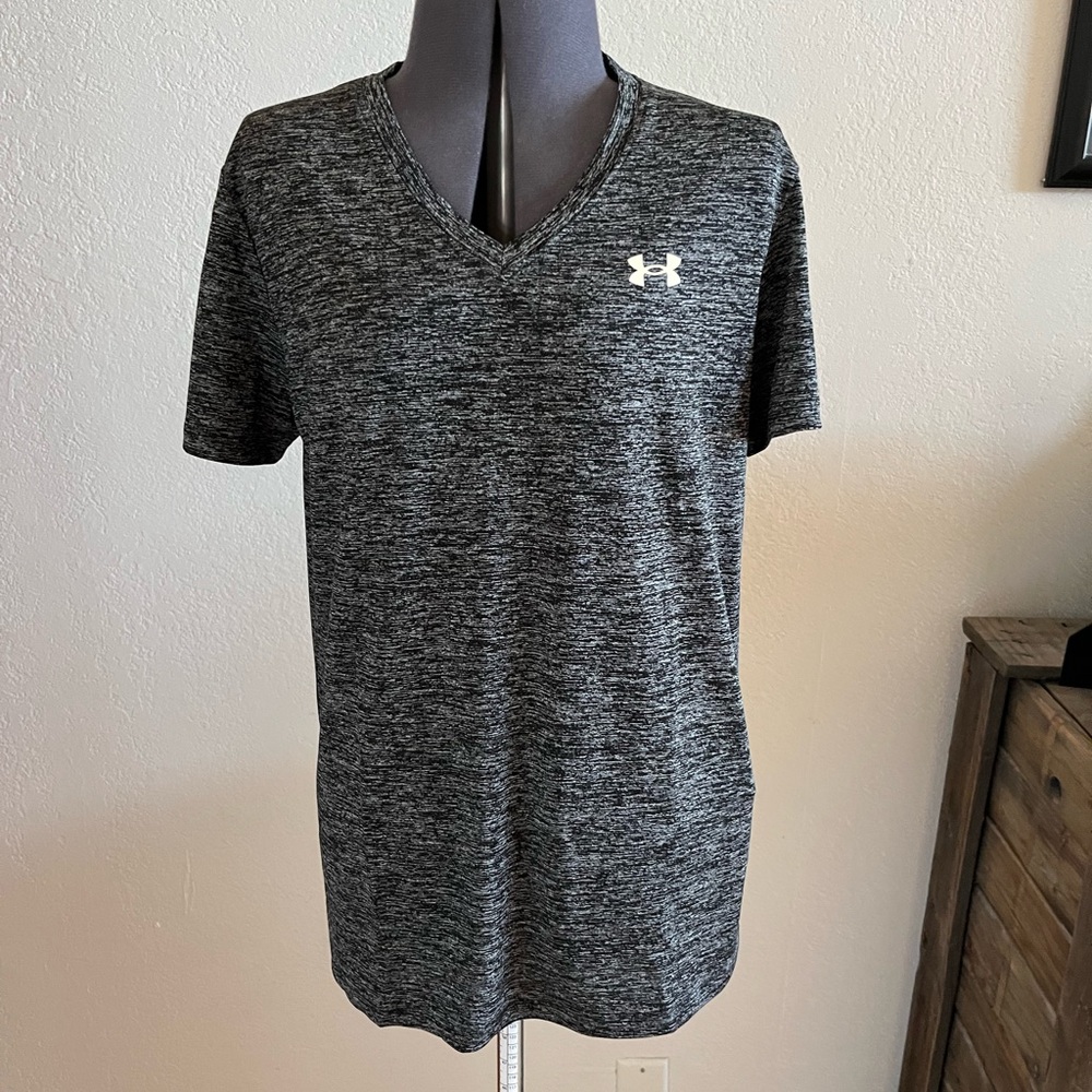 Under Armour Women's Heathered Gray & Black V-Neck Performance Tee
